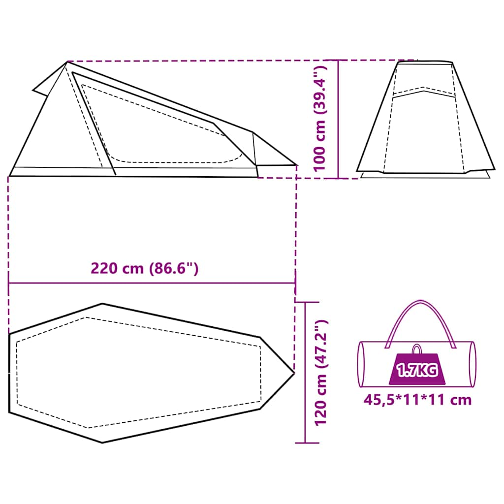 vidaXL Tente de camping tunnel 1 personne tissu occultant imperméable