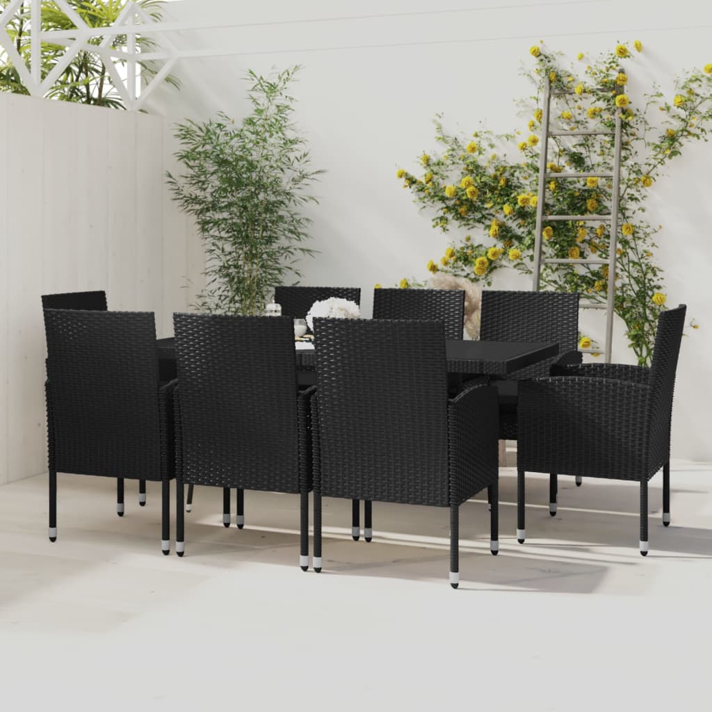 vidaXL Ensemble à manger de jardin 9 pcs Résine tressée Noir