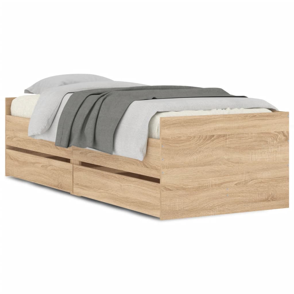 vidaXL Cadre de lit avec tiroirs chêne sonoma 75x190 cm