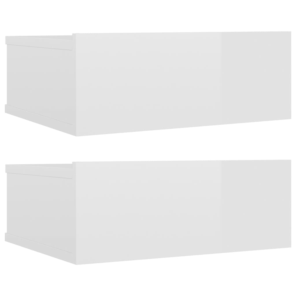 vidaXL Tables de chevet flottantes 2pcs Blanc brillant Bois ingénierie