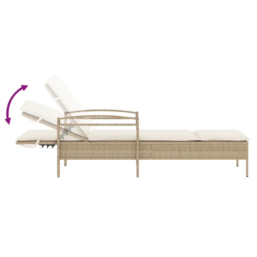 vidaXL Chaise longue avec coussin beige 63x200x81 cm résine tressée