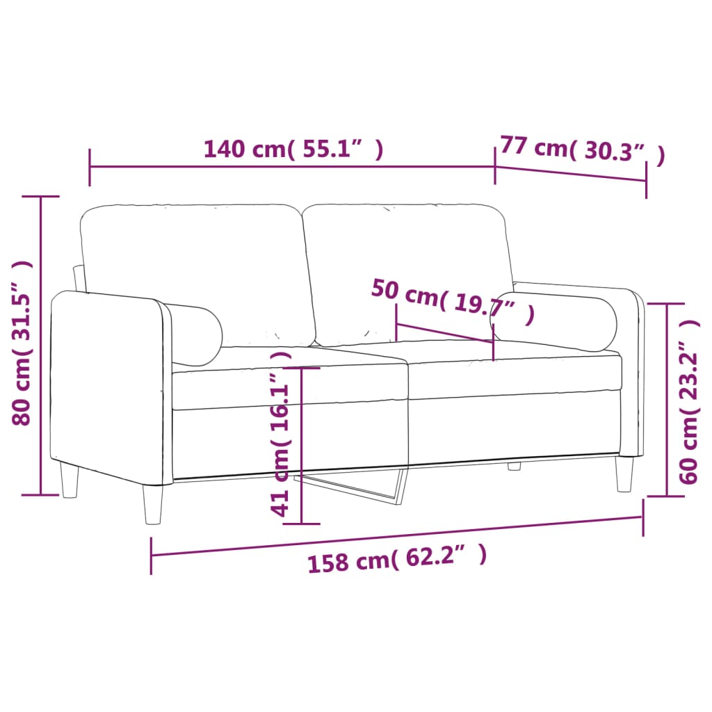 vidaXL Canapé 2 places oreillers et coussins Gris foncé 140 cm Velours