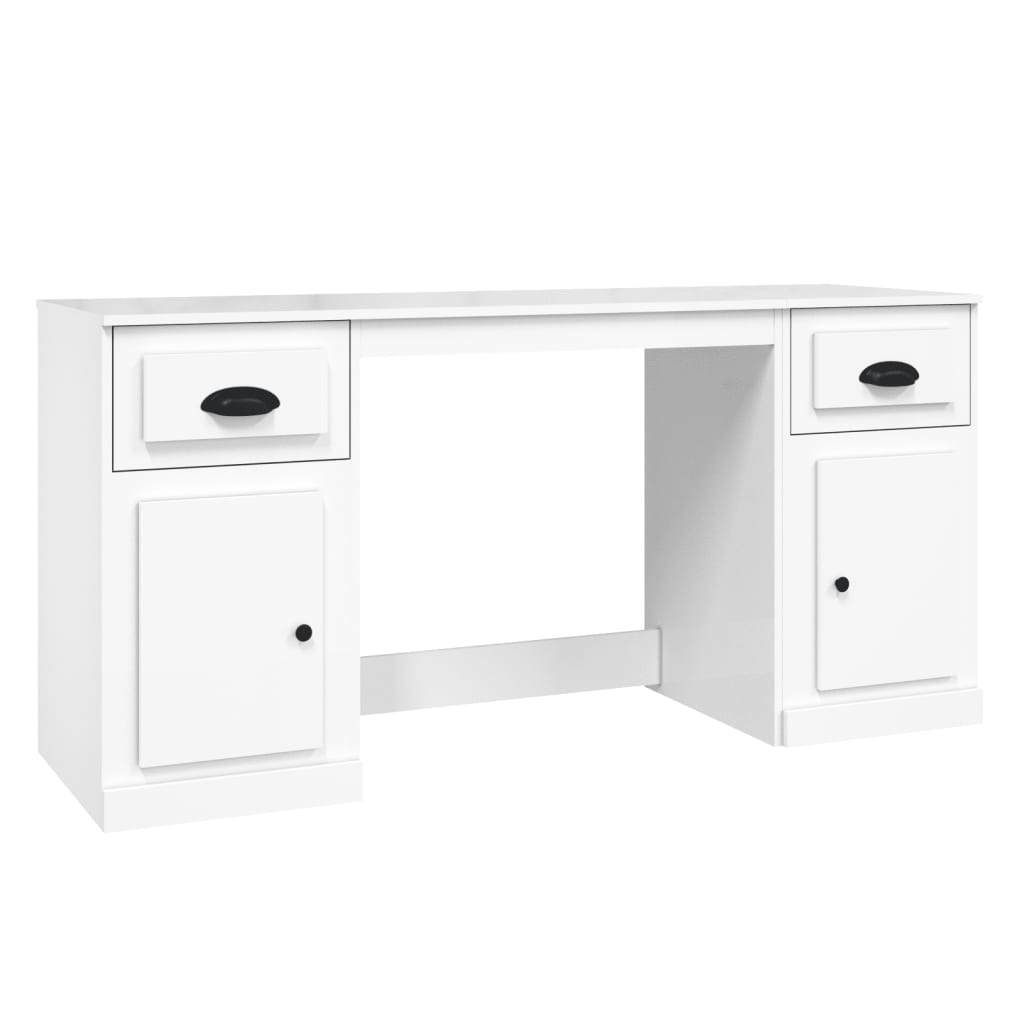 vidaXL Bureau avec armoire blanc brillant bois d'ingénierie