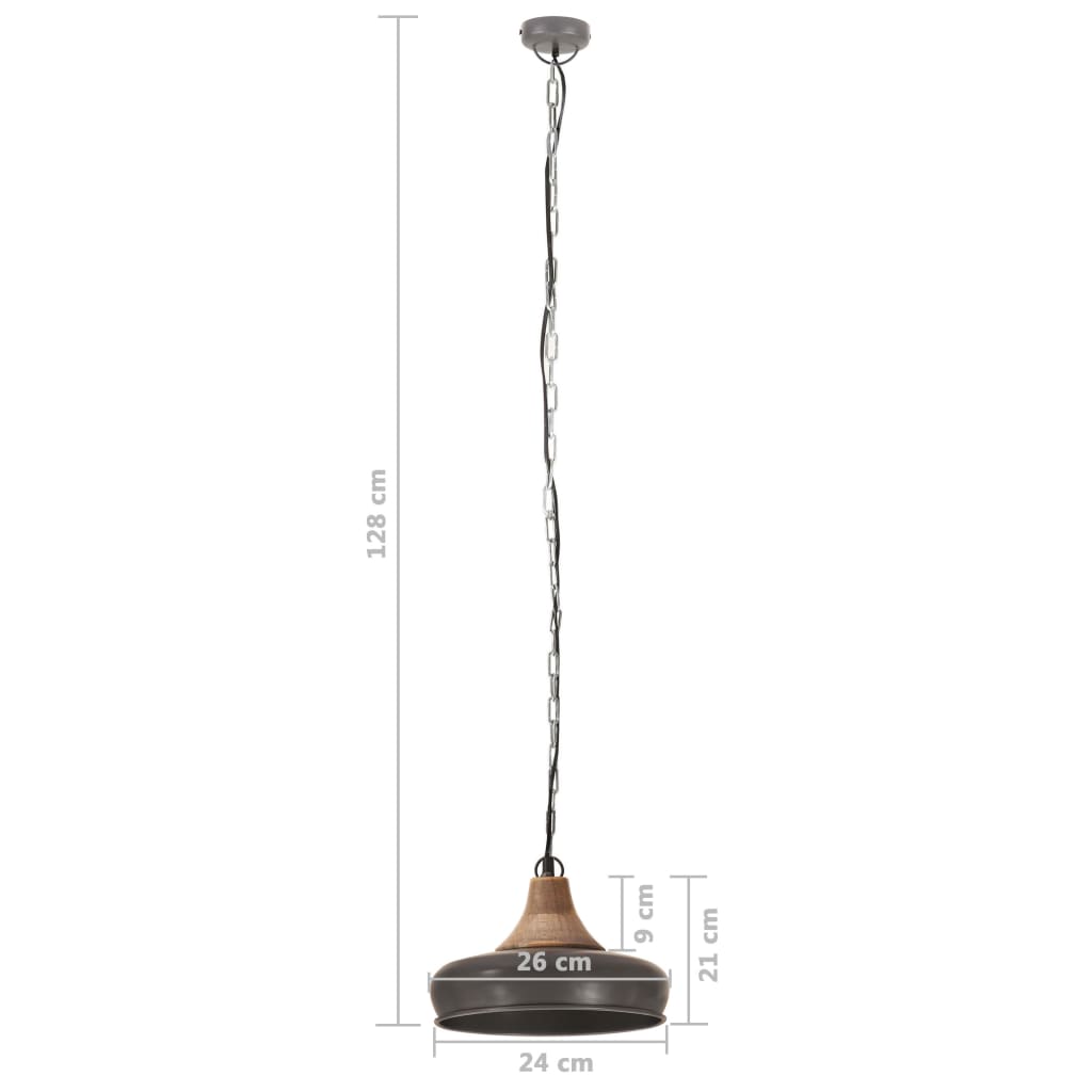 vidaXL Lampe suspendue industrielle Gris Fer et bois solide 26 cm E27