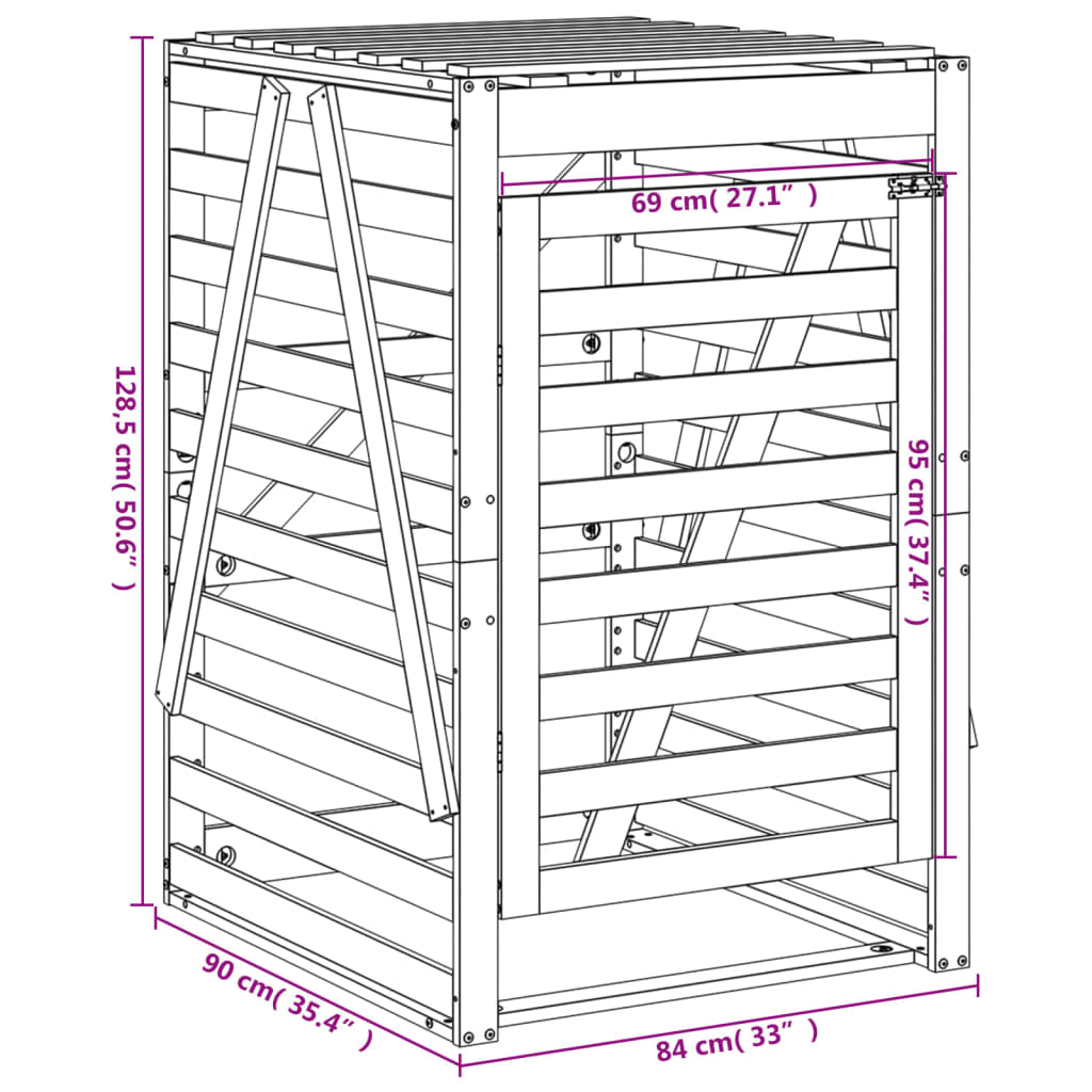 vidaXL Abri pour poubelle sur roulettes blanc bois massif de pin