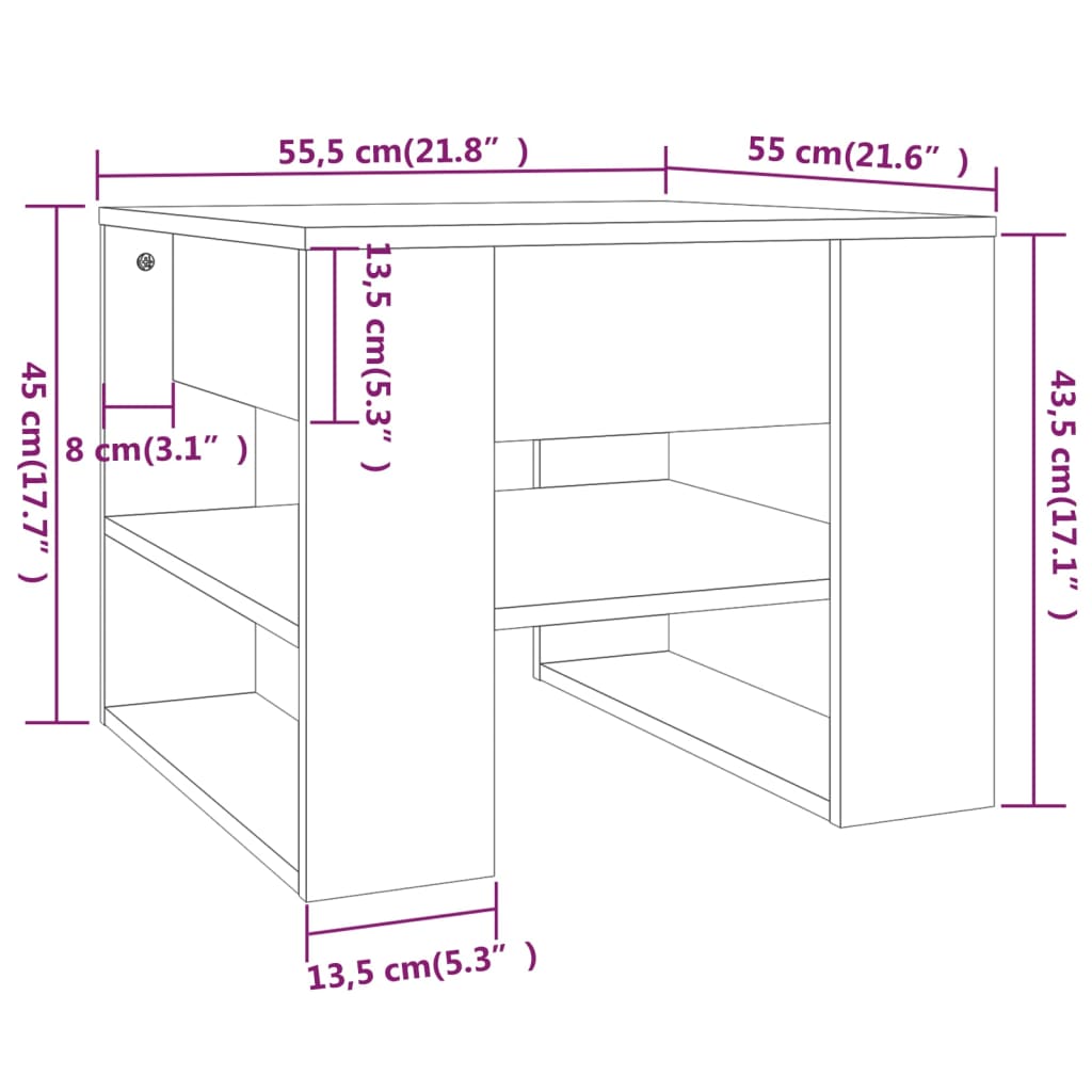 vidaXL Table basse Chêne sonoma 55,5x55x45 cm Bois d'ingénierie