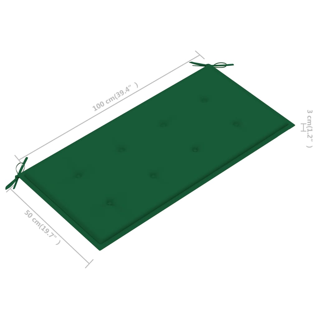 vidaXL Banc de jardin avec coussin vert 112 cm Bois de teck massif