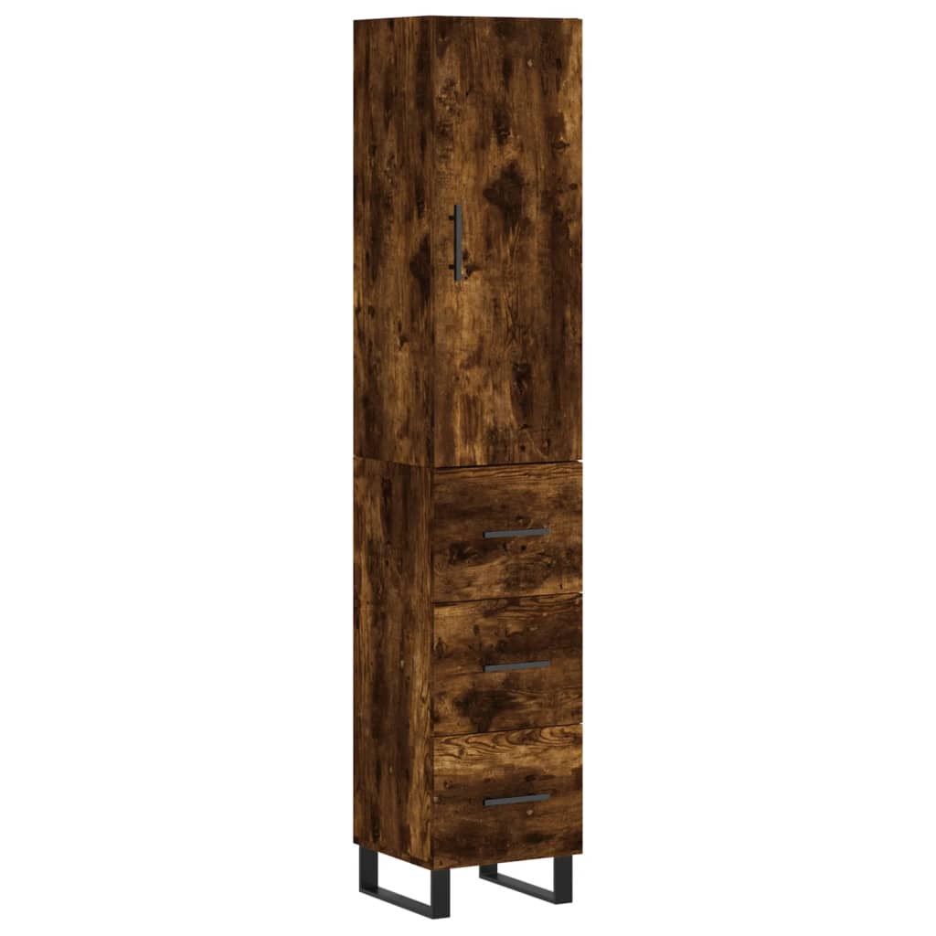 vidaXL Buffet haut Chêne fumé 34,5x34x180 cm Bois d'ingénierie