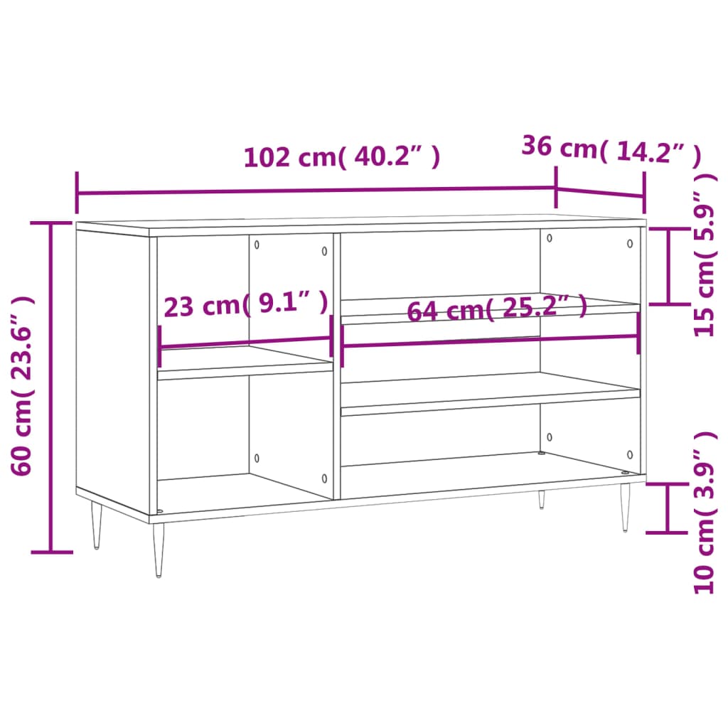 vidaXL Armoire à chaussure Blanc brillant 102x36x60 cm Bois ingénierie