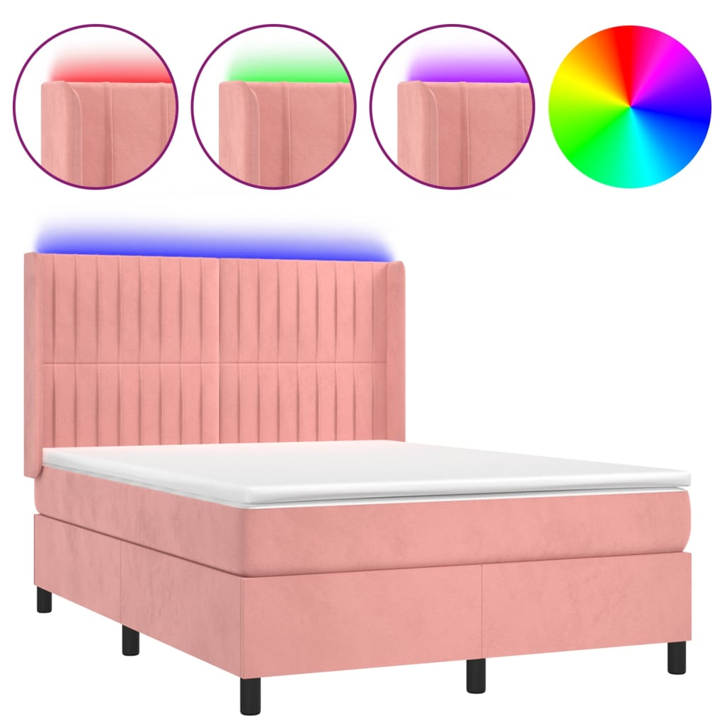 vidaXL Sommier à lattes de lit matelas et LED Rose 140x200 cm Velours