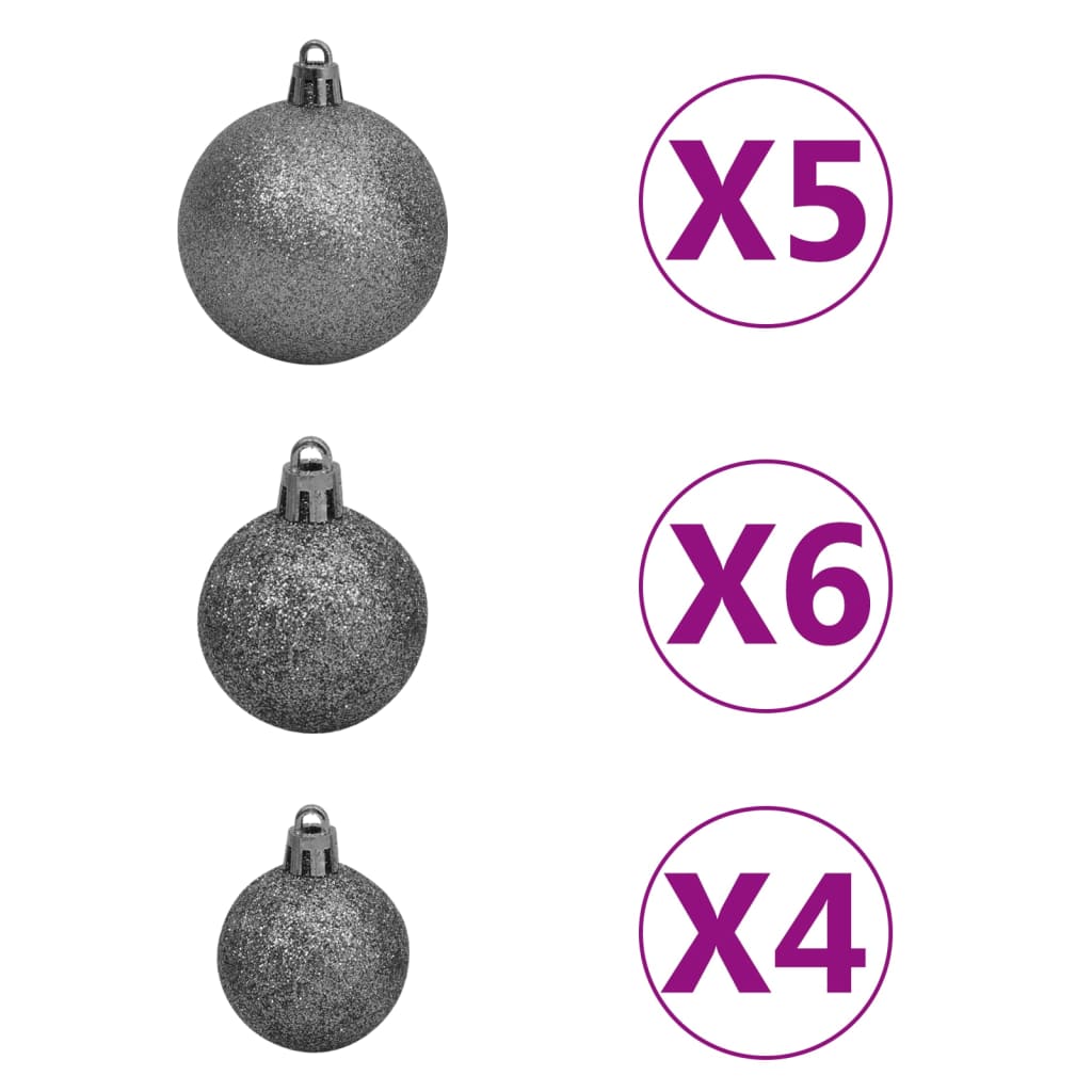 vidaXL Arbre de Noël mince pré-éclairé et boules argenté 120 cm