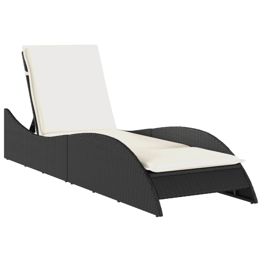 vidaXL Chaise longue avec coussin noir 60x205x73 cm résine tressée