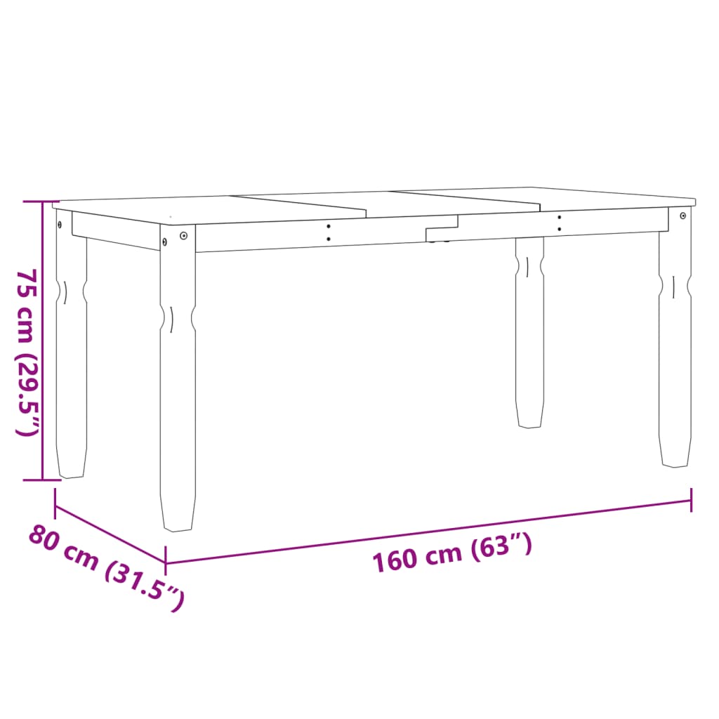 vidaXL Table à manger Corona 160x80x75 cm bois massif de pin