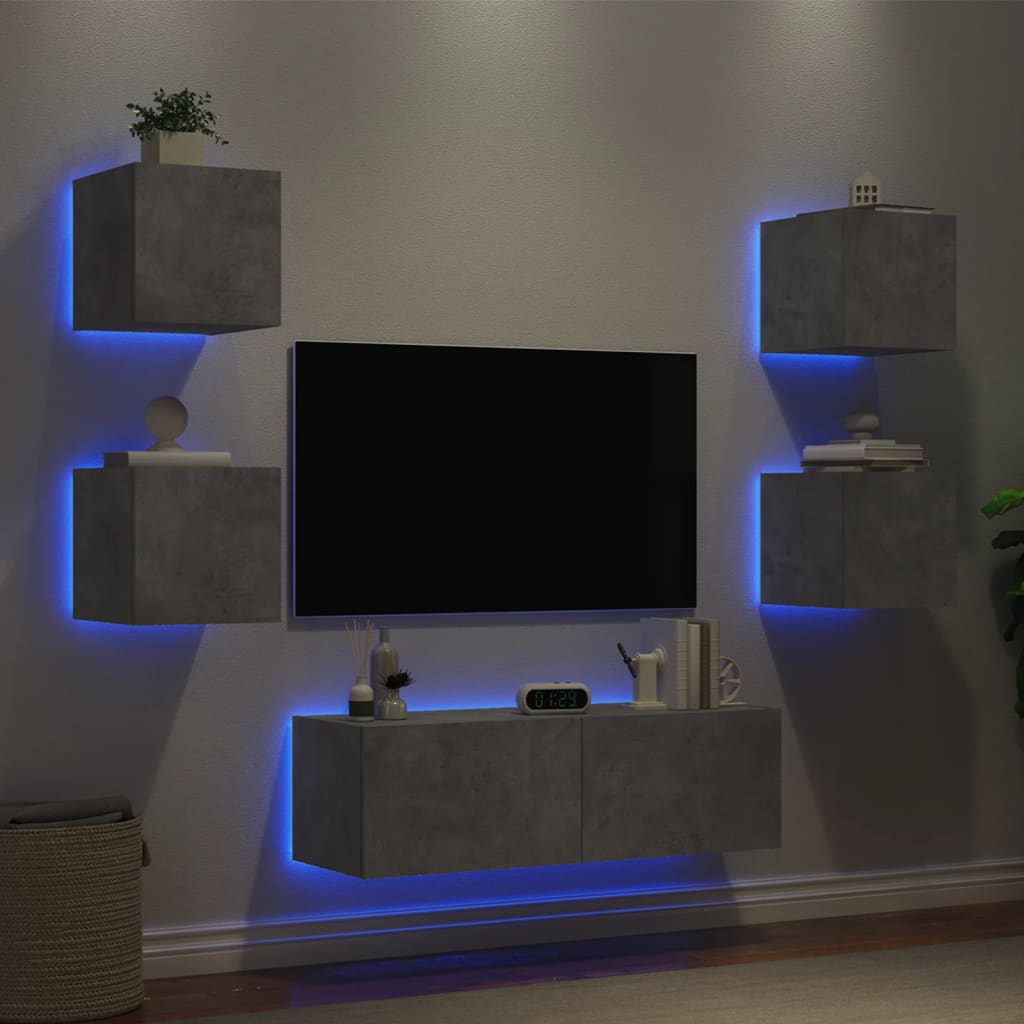 vidaXL Meuble TV muraux 5 pcs avec lumières LED gris béton