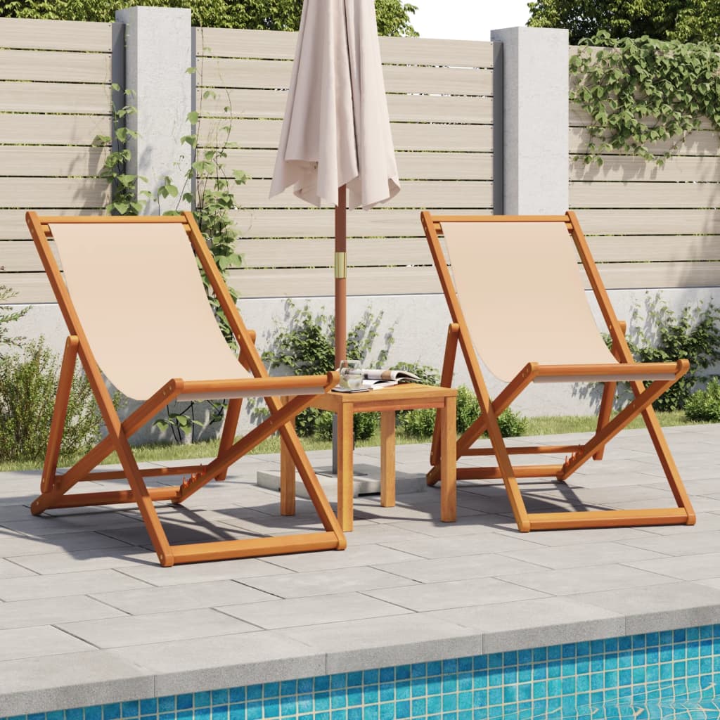 vidaXL Chaise pliable de plage beige bois massif d'eucalyptus et tissu