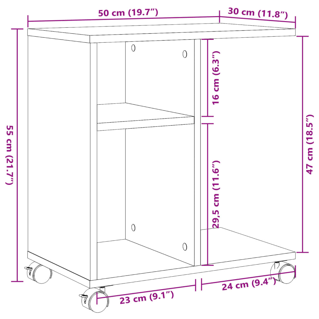 vidaXL Table d'appoint avec roues gris béton bois d'ingénierie