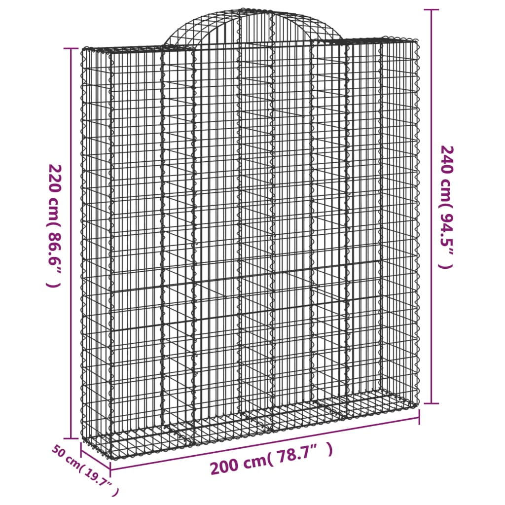 vidaXL Paniers à gabions arqués 4 pcs 200x50x220/240 cm Fer galvanisé