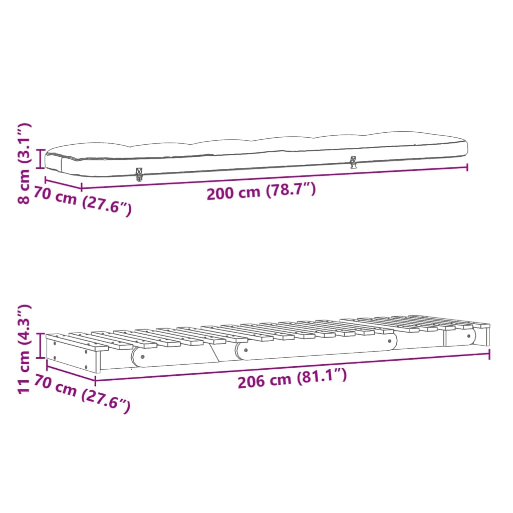 vidaXL Canapé-lit futon avec matelas 70x206x11 cm bois de pin imprégné