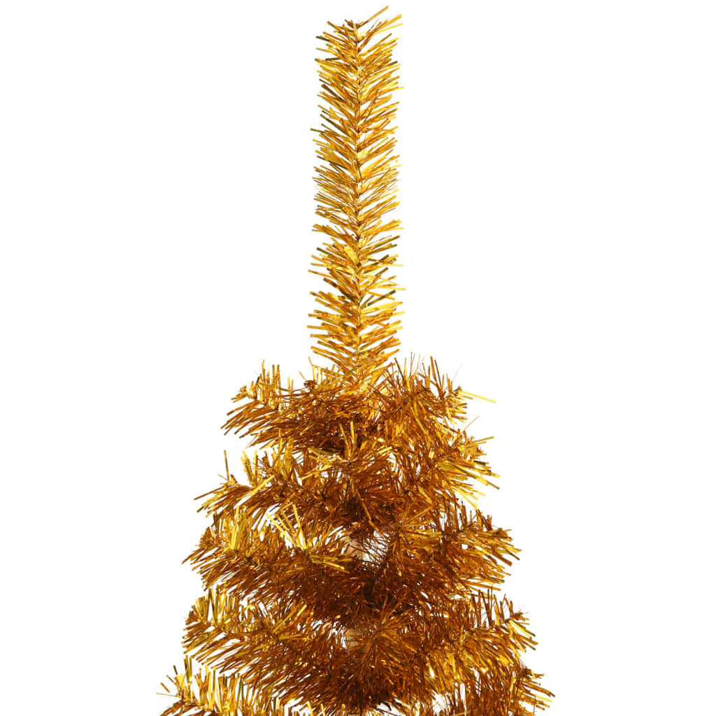 vidaXL Demi sapin de Noël artificiel avec support doré 120 cm PET