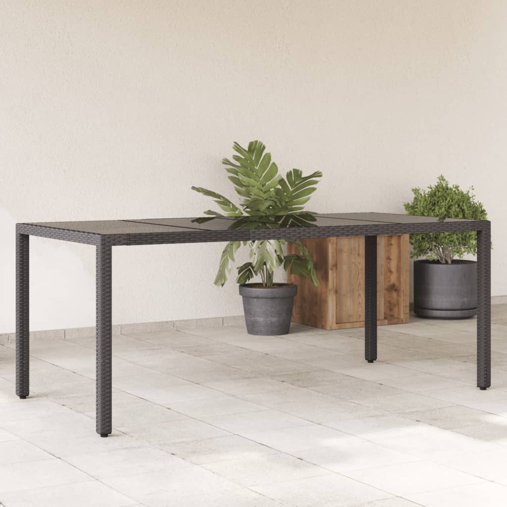 vidaXL Table de jardin dessus en verre Noir 190x90x75cm Résine tressée
