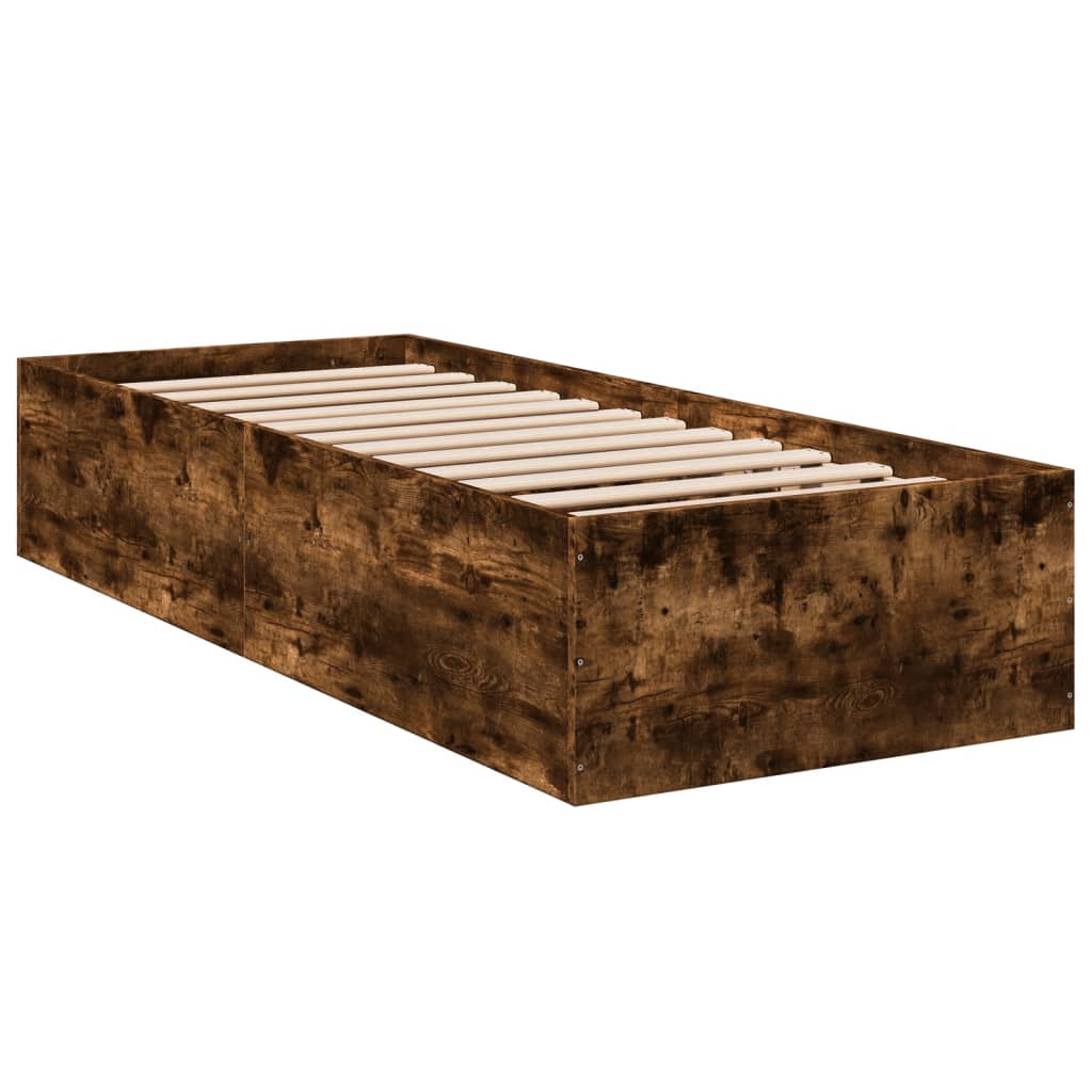 vidaXL Cadre de lit chêne fumé 75x190 cm bois d'ingénierie