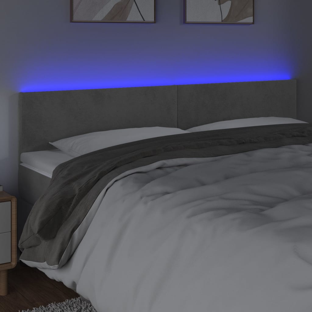 vidaXL Tête de lit à LED Gris clair 160x5x78/88 cm Velours