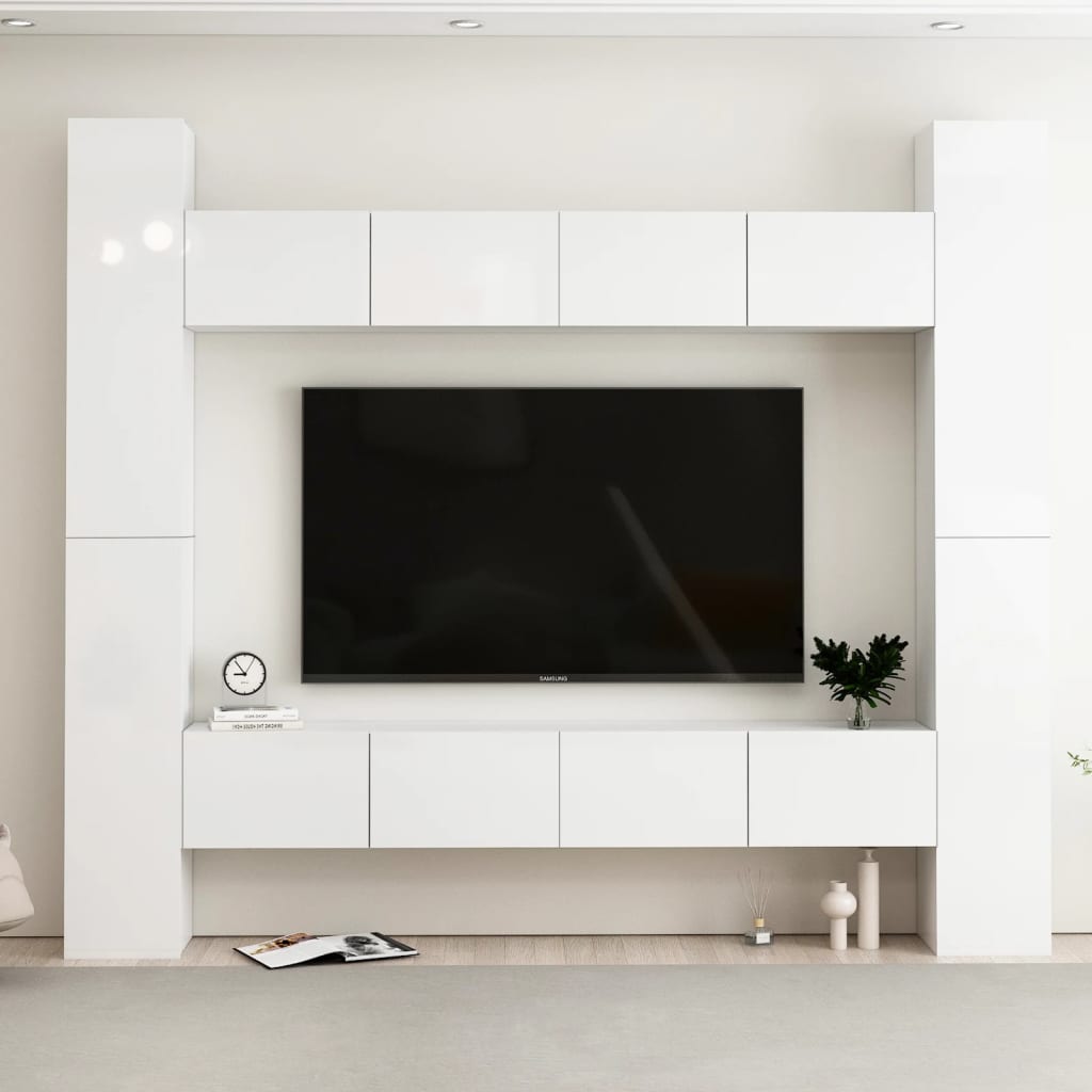 vidaXL Ensemble de meubles TV 8 pcs Blanc brillant Aggloméré