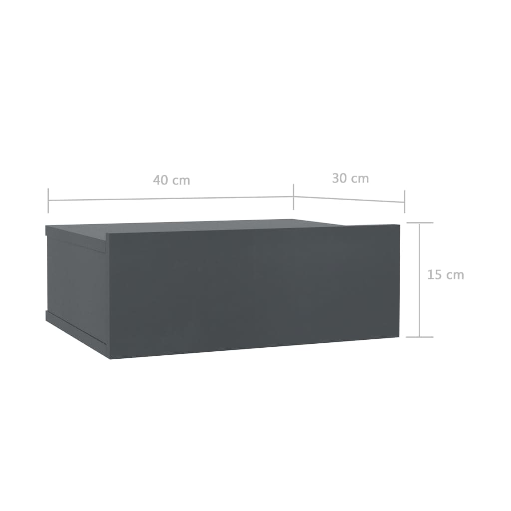 vidaXL Table de chevet flottante gris 40x30x15 cm Bois d'ingénierie