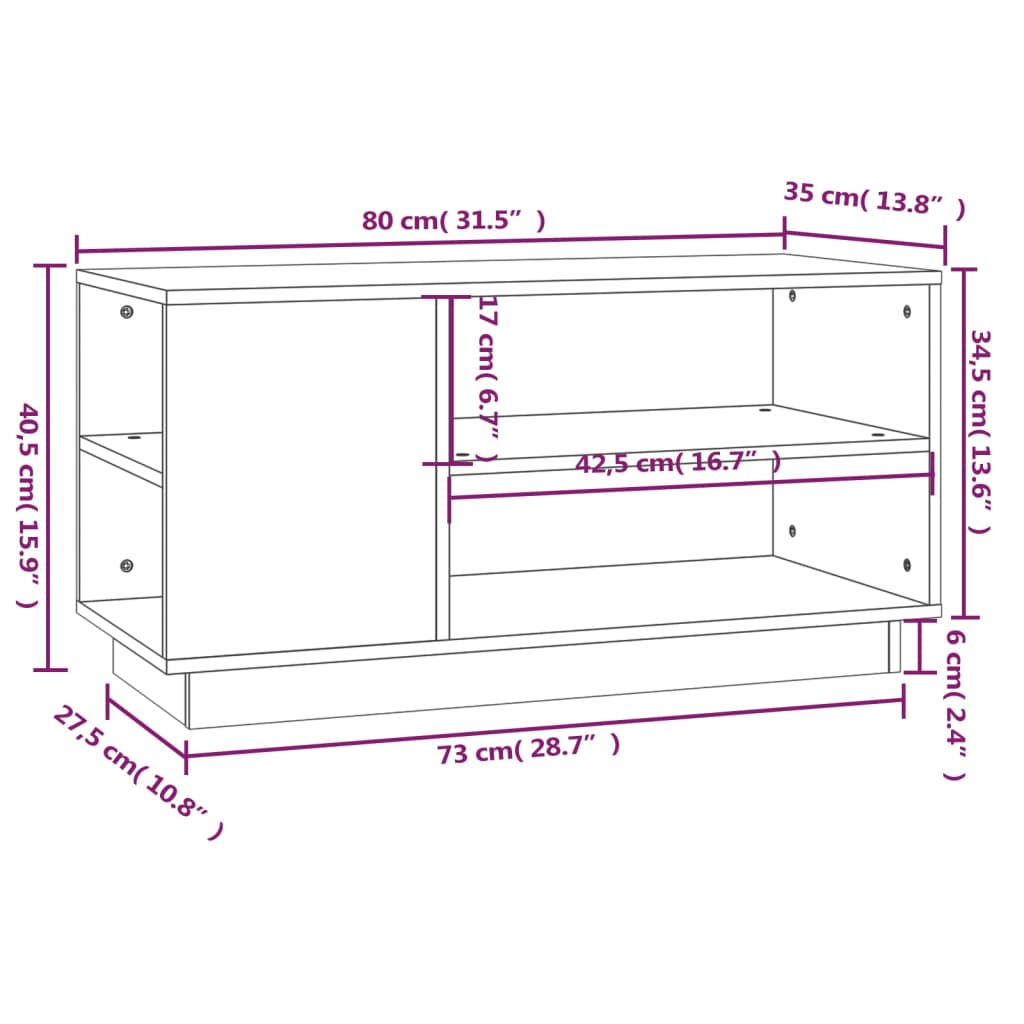 vidaXL Meuble TV Blanc 80x35x40,5 cm Bois de pin massif