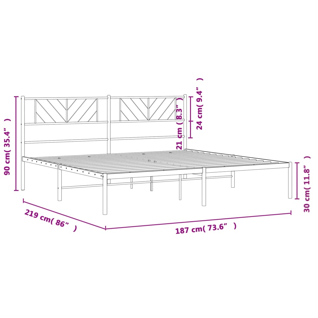 vidaXL Cadre de lit métal sans matelas et tête de lit blanc 183x213 cm