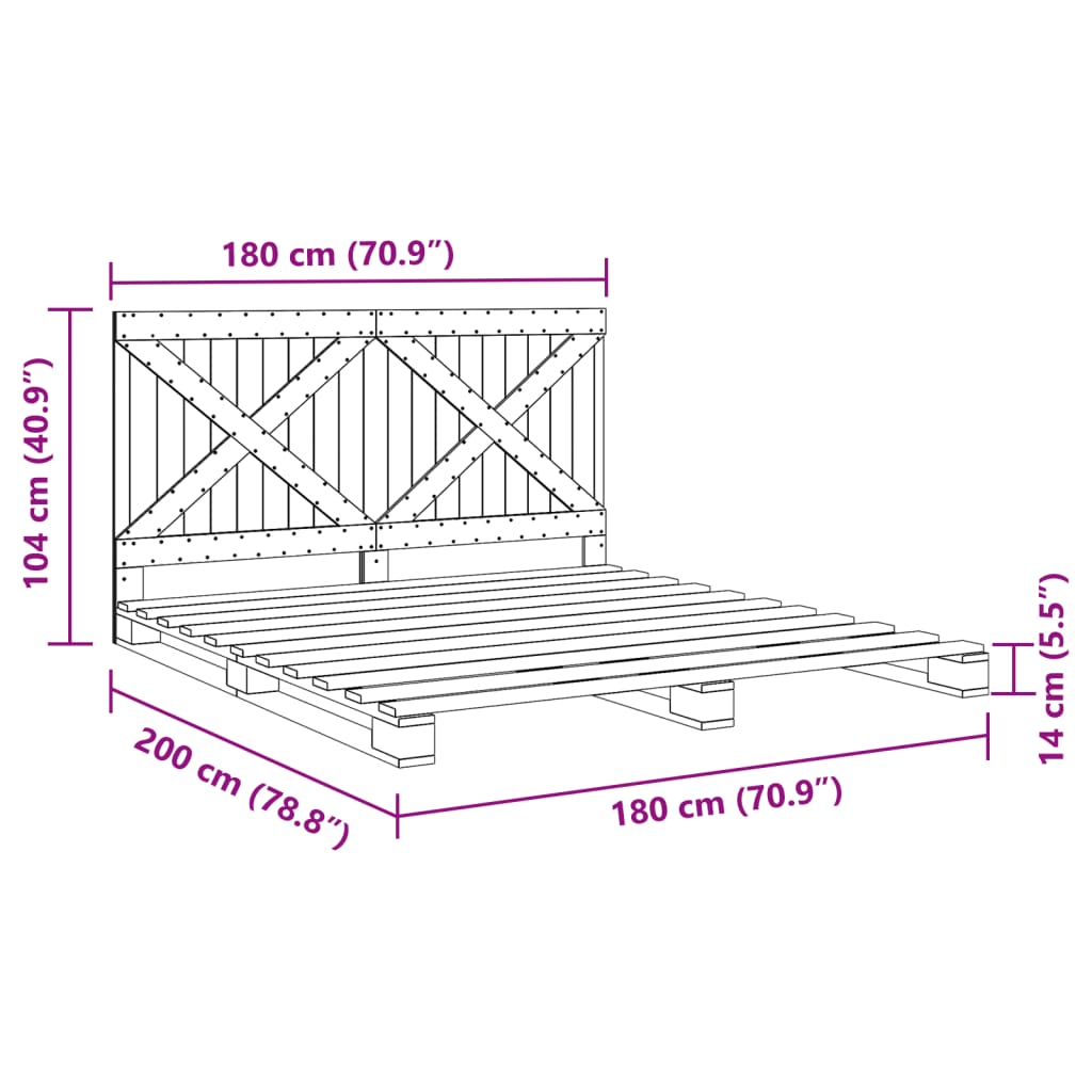 vidaXL Cadre de lit avec tête de lit 180x200 cm bois de pin massif