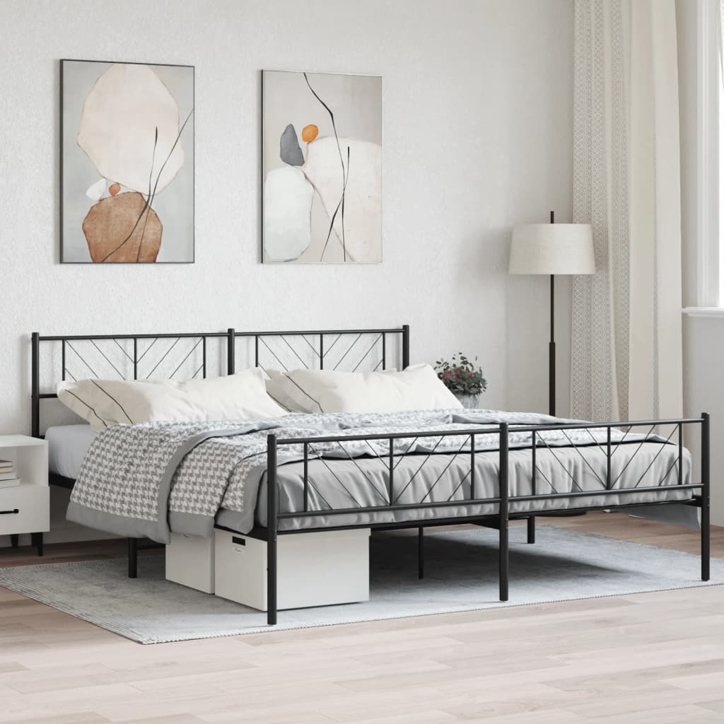 vidaXL Cadre de lit métal sans matelas avec pied de lit noir 193x203cm