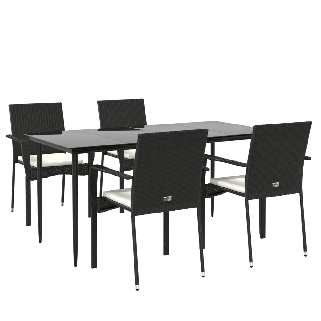 vidaXL Ensemble à manger de jardin coussins 5pcs Noir Résine tressée