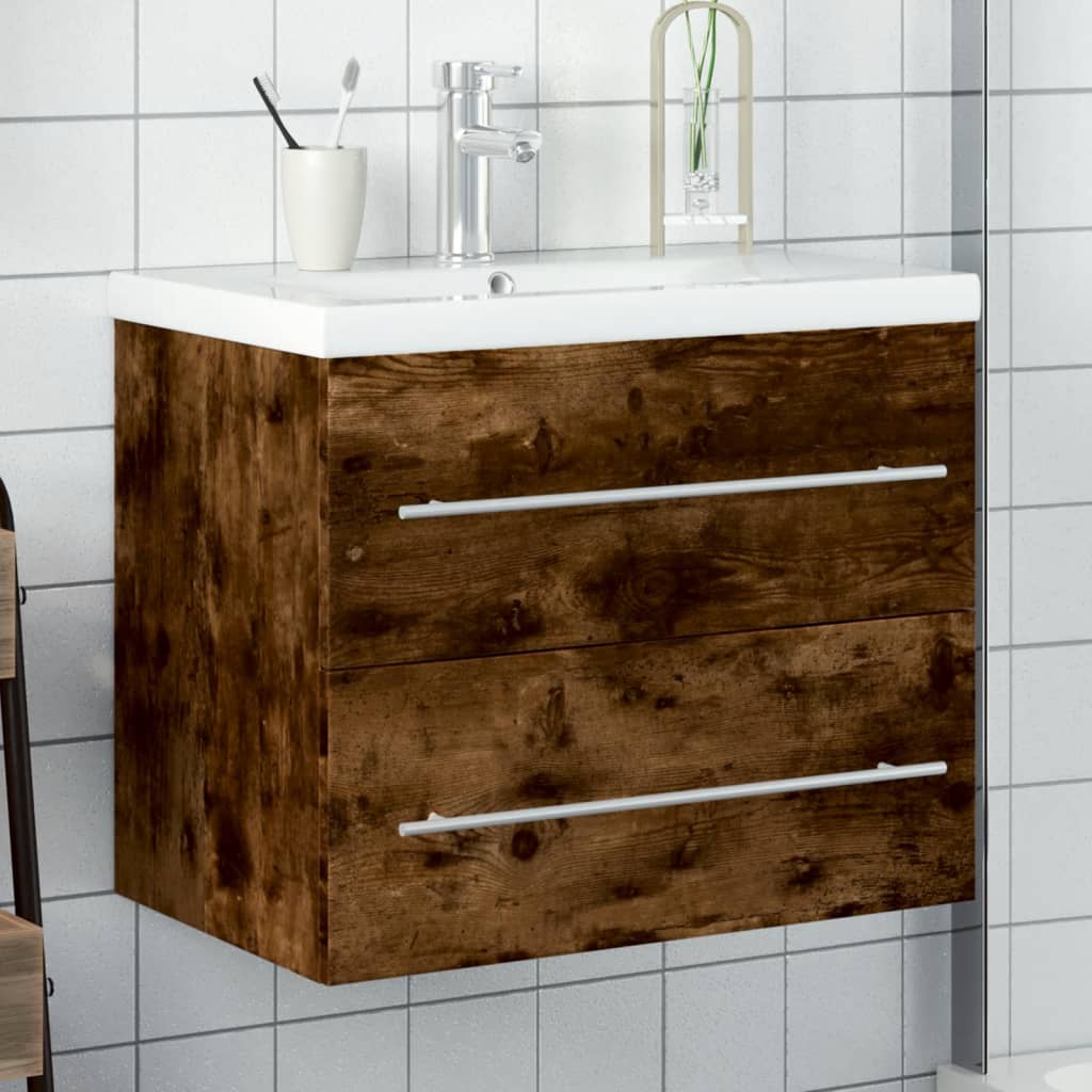 vidaXL Armoire lavabo de salle de bain avec bassin intégré chêne fumé