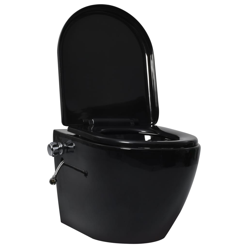 vidaXL Toilette suspendue et sans bord avec réservoir noir céramique