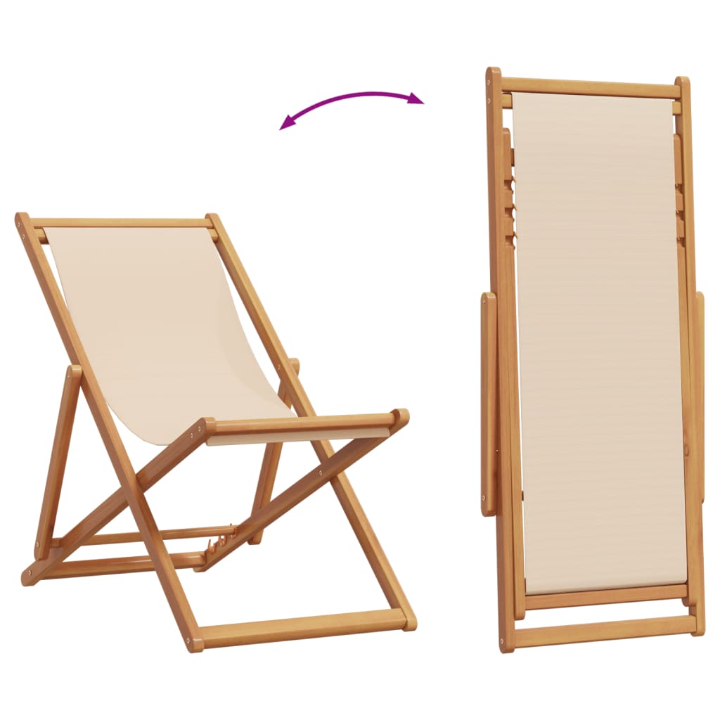 vidaXL Chaise pliable de plage beige bois massif d'eucalyptus et tissu