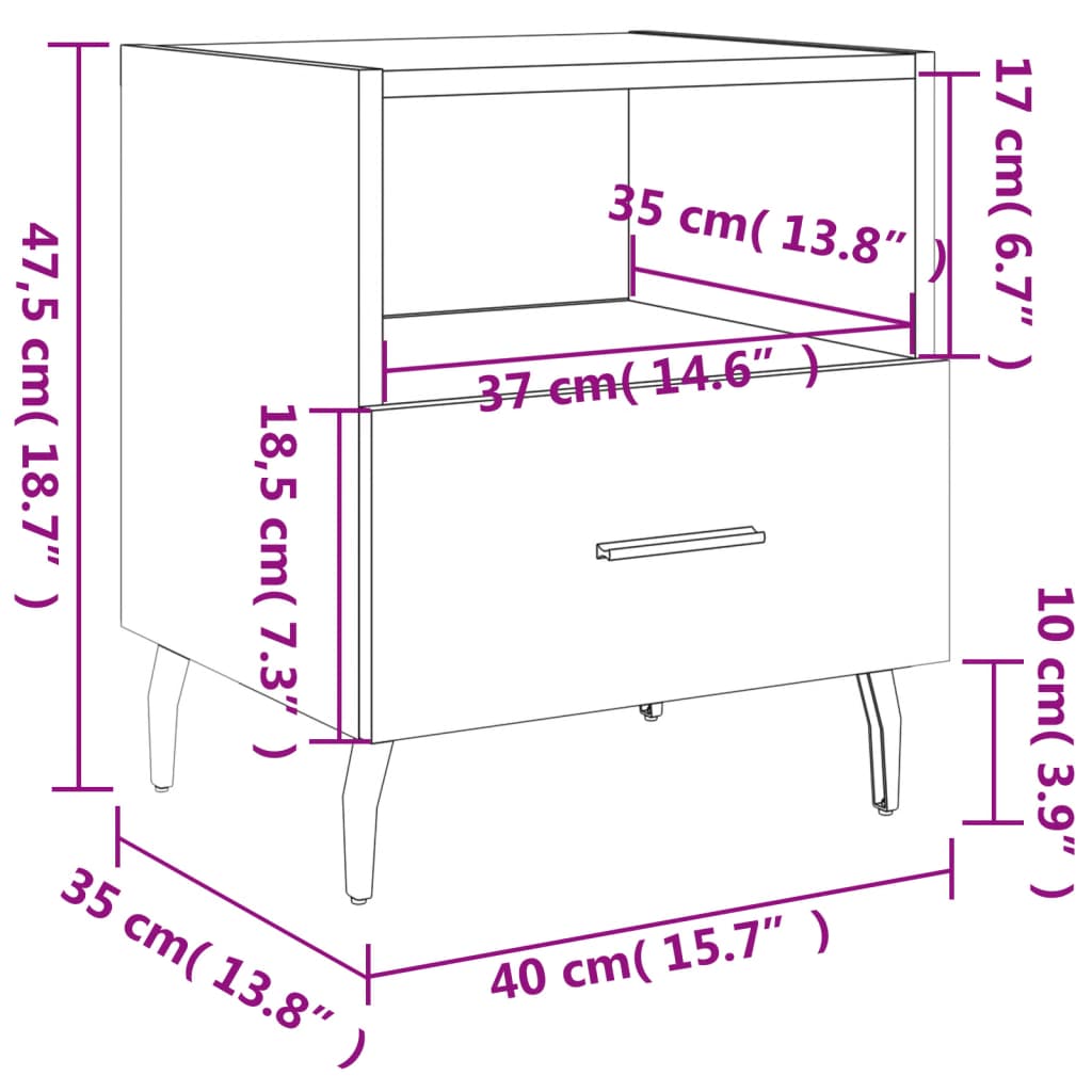 vidaXL Tables de chevet 2 pcs chêne sonoma 40x35x47,5 cm