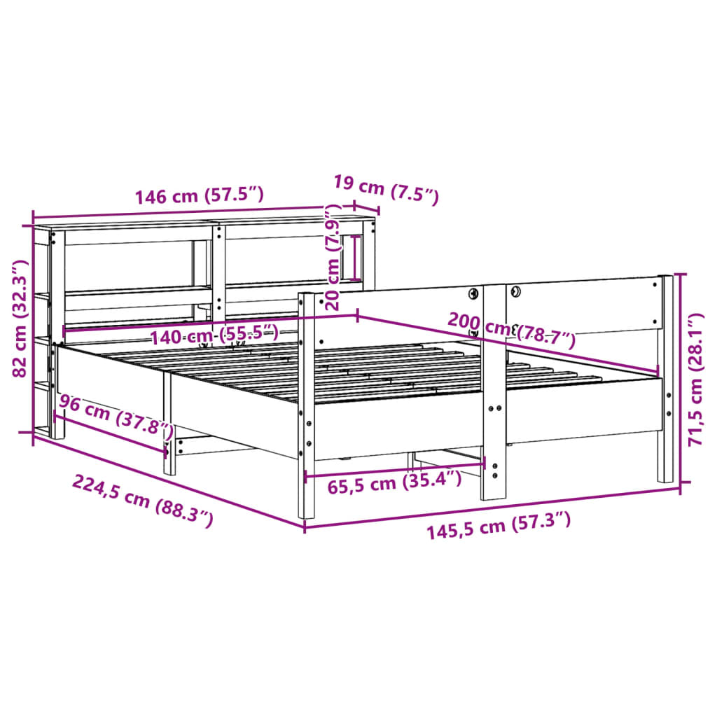 vidaXL Cadre de lit sans matelas cire marron 140x200cm bois pin massif