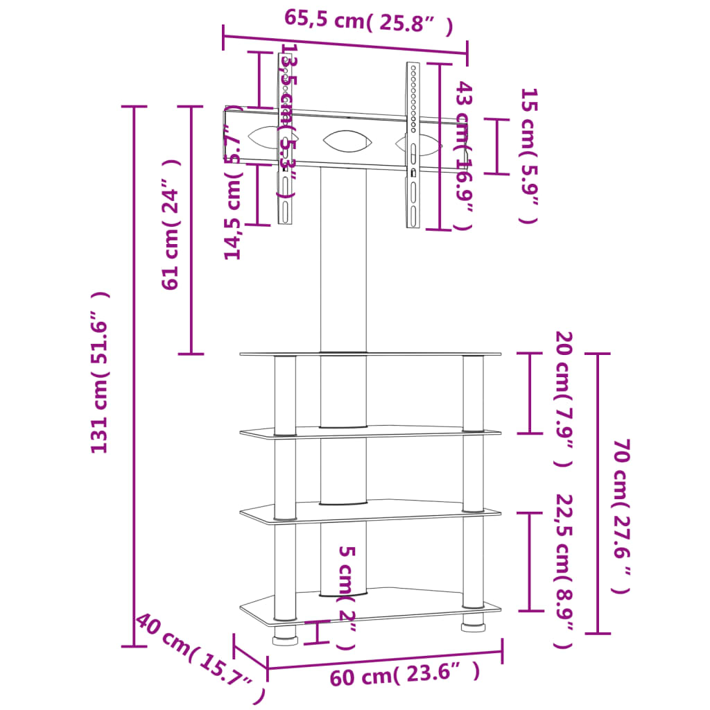 vidaXL Meuble TV d'angle 4 niveaux pour 32-70 pouces noir