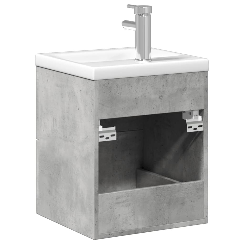 vidaXL Armoire lavabo de salle de bain avec bassin intégré gris béton