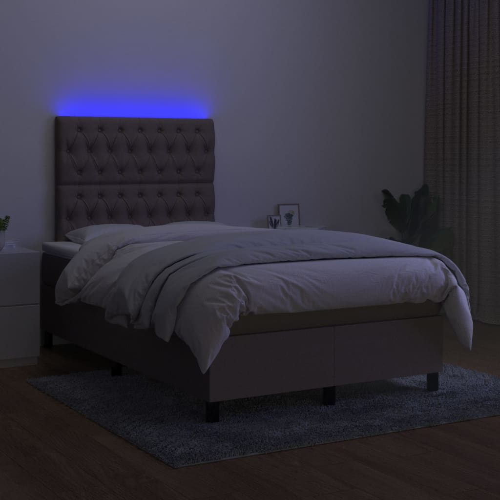 vidaXL Sommier à lattes de lit et matelas et LED Taupe 120x200cm Tissu