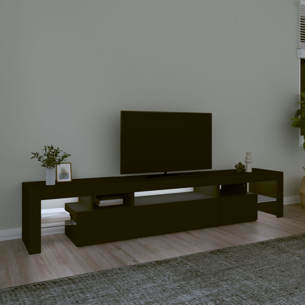 vidaXL Meuble TV avec lumières LED Noir 215x36,5x40 cm