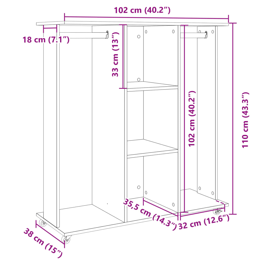 vidaXL Garde-robe avec roues chêne marron 102x38x110cm bois ingénierie