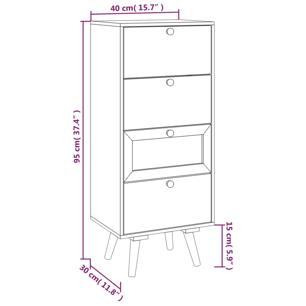 vidaXL Buffet haut avec tiroirs 40x30x95 cm bois d'ingénierie