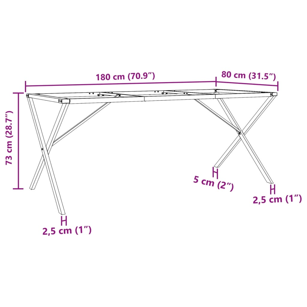 vidaXL Pieds de table à manger cadre en X 180x80x73 cm fonte