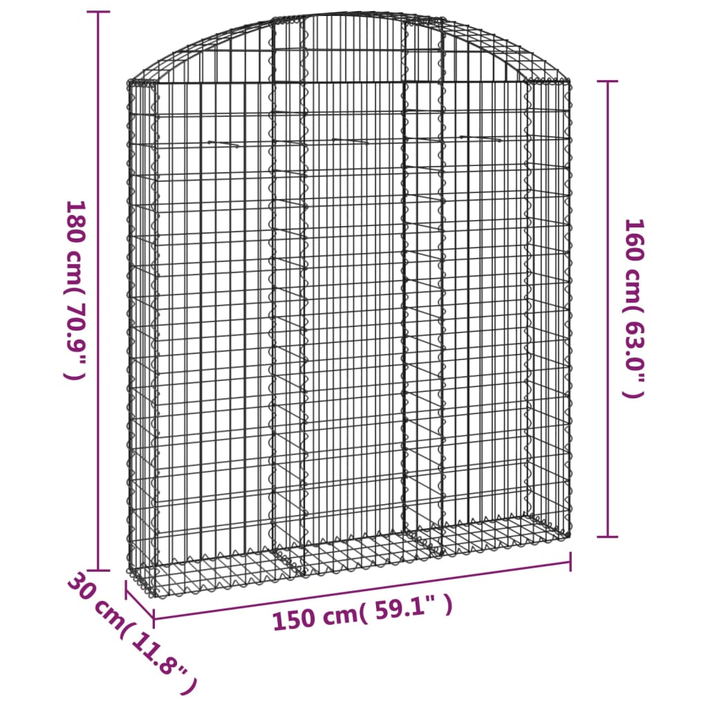 vidaXL Panier de gabions arqué 150x30x160/180 cm Fer galvanisé