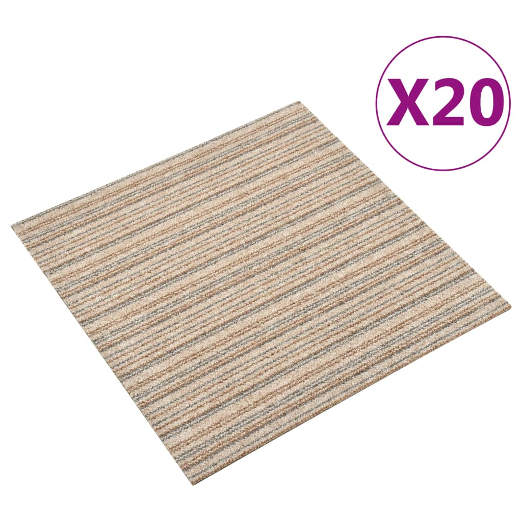 vidaXL Dalles de tapis de sol 20 pcs 5 m² 50x50 cm Beige rayé