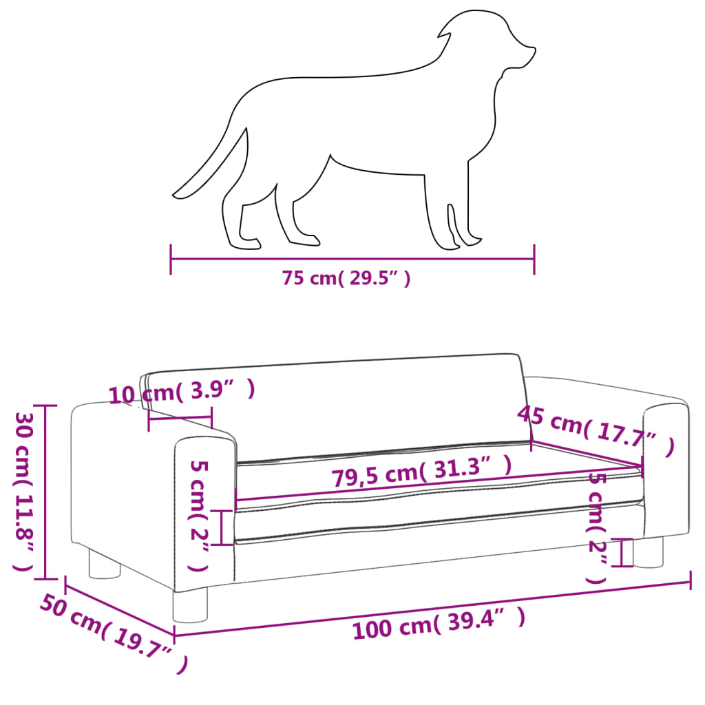 vidaXL Lit pour chien avec extension gris 100x50x30 cm similicuir