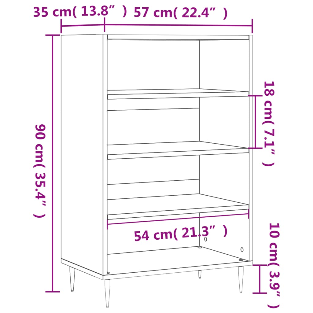 vidaXL Buffet haut blanc 57x35x90 cm bois d'ingénierie