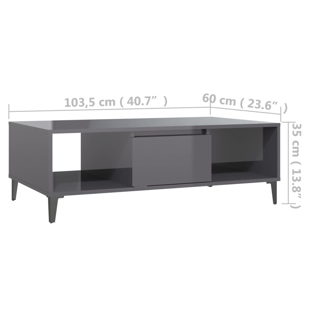 vidaXL Table basse Gris brillant 103,5x60x35 cm Aggloméré